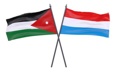 Jordan ve Lüksemburg, iki beyaz arka plan üzerinde izole bayrakları geçti. 3D görüntü
