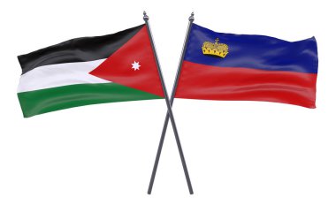Jordan ve Liechtenstein, iki beyaz arka plan üzerinde izole bayrakları geçti. 3D görüntü