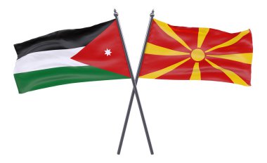Jordan ve Makedonya, iki beyaz arka plan üzerinde izole bayrakları geçti. 3D görüntü