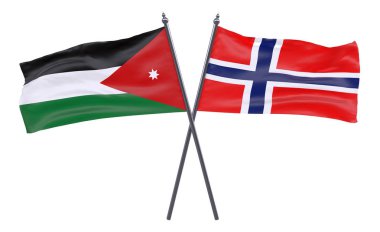 Jordan ve Norveç, iki beyaz arka plan üzerinde izole bayrakları geçti. 3D görüntü