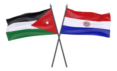 Jordan ve Paraguay, iki beyaz arka plan üzerinde izole bayrakları geçti. 3D görüntü