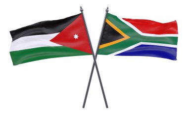 Jordan ve Güney Afrika, iki beyaz arka plan üzerinde izole bayrakları geçti. 3D görüntü