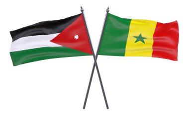 Jordan ve Senegal, iki beyaz arka plan üzerinde izole bayrakları geçti. 3D görüntü