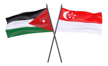 Jordan ve Singapur, iki beyaz arka plan üzerinde izole bayrakları geçti. 3D görüntü