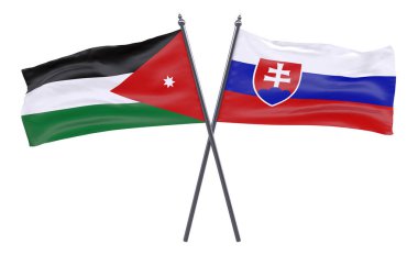 Jordan ve Slovakya, iki beyaz arka plan üzerinde izole bayrakları geçti. 3D görüntü