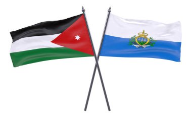 Jordan ve San Marino, iki beyaz arka plan üzerinde izole bayrakları geçti. 3D görüntü