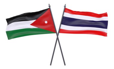 Jordan ve Tayland, iki beyaz arka plan üzerinde izole bayrakları geçti. 3D görüntü