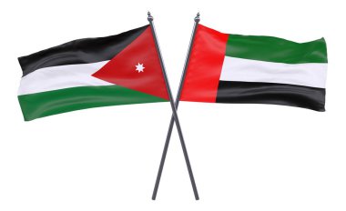 Jordan ve Birleşik Arap Emirlikleri, iki beyaz arka plan üzerinde izole bayrakları geçti. 3D görüntü
