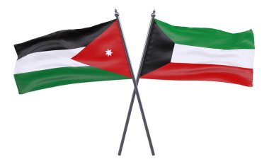 Jordan ve Kuveyt, iki beyaz arka plan üzerinde izole bayrakları geçti. 3D görüntü