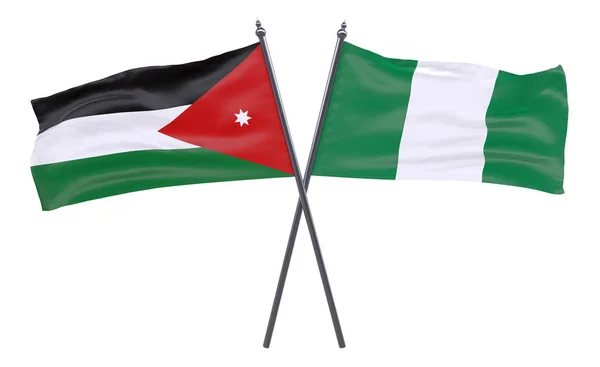 Ιορδανία Και Νιγηρία Δύο Διέσχισε Σημαίες Που Απομονώνονται Λευκό Φόντο — Φωτογραφία Αρχείου
