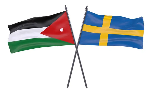 Jordanien Und Schweden Zwei Gekreuzte Flaggen Isoliert Auf Weißem Hintergrund — Stockfoto
