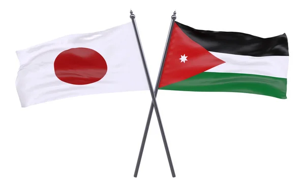 Ιαπωνία Και Ιορδανία Δύο Διέσχισε Σημαίες Που Απομονώνονται Λευκό Φόντο — Φωτογραφία Αρχείου
