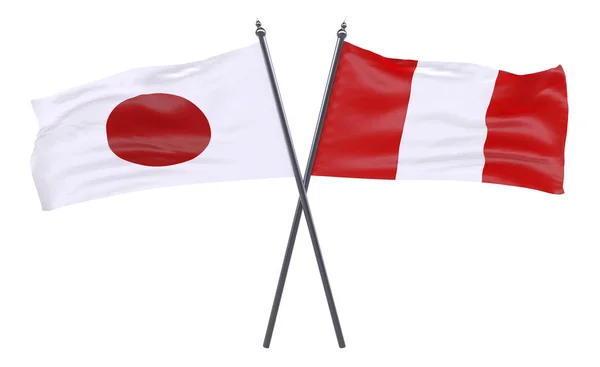 Jepang Dan Peru Dua Bendera Silang Diisolasi Dengan Latar Belakang — Stok Foto