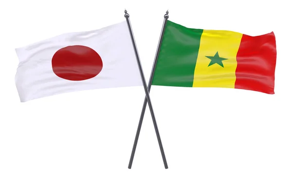 Japão Senegal Duas Bandeiras Cruzadas Isoladas Fundo Branco Imagem — Fotografia de Stock