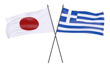 Japonya ve Yunanistan, iki beyaz arka plan üzerinde izole bayrakları geçti. 3D görüntü