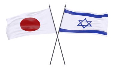 Japonya ve İsrail, iki beyaz arka plan üzerinde izole bayrakları geçti. 3D görüntü