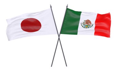 Japonya ve Meksika, iki beyaz arka plan üzerinde izole bayrakları geçti. 3D görüntü