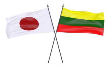 Japonya ve Litvanya, iki beyaz arka plan üzerinde izole bayrakları geçti. 3D görüntü