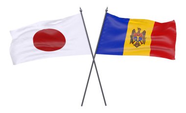 Japonya ve Moldova, iki beyaz arka plan üzerinde izole bayrakları geçti. 3D görüntü