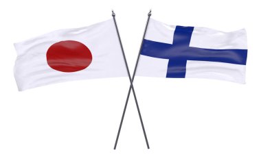 Japonya ve Finlandiya, iki beyaz arka plan üzerinde izole bayrakları geçti. 3D görüntü
