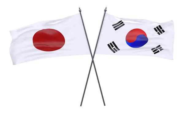 Japón Corea Del Sur Dos Banderas Cruzadas Aisladas Sobre Fondo —  Fotos de Stock