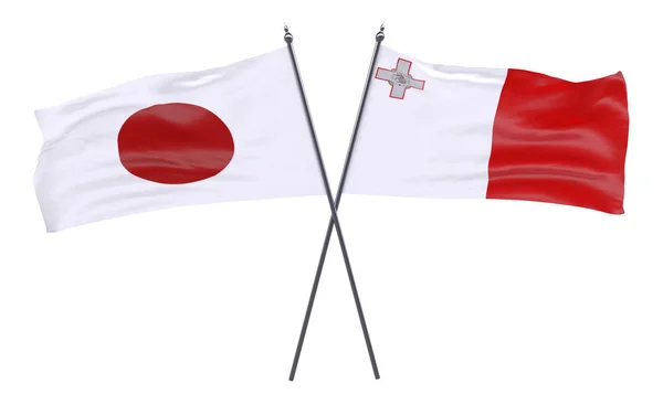 Jepang Dan Malta Dua Bendera Silang Diisolasi Dengan Latar Belakang — Stok Foto