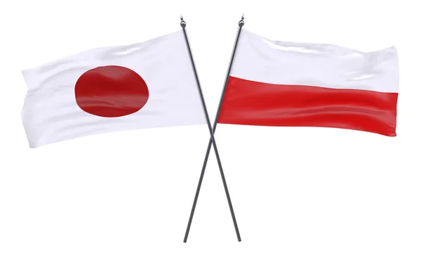 Jepang Dan Polandia Dua Bendera Silang Terisolasi Dengan Latar Belakang — Stok Foto