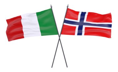 İtalya ve Norveç, iki beyaz arka plan üzerinde izole bayrakları geçti. 3D görüntü