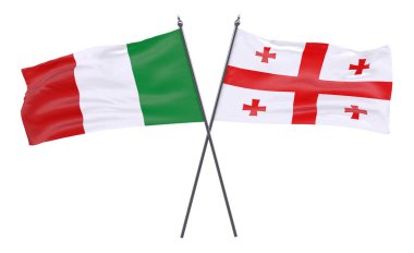 İtalya ve Gürcistan, iki beyaz arka plan üzerinde izole bayrakları geçti. 3D görüntü