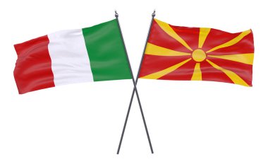 İtalya, Makedonya, iki beyaz arka plan üzerinde izole bayrakları geçti. 3D görüntü