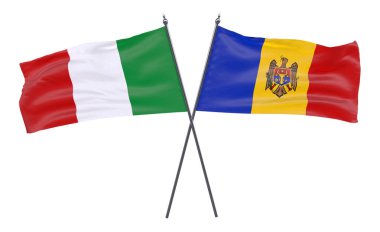 İtalya ve Moldova, iki beyaz arka plan üzerinde izole bayrakları geçti. 3D görüntü