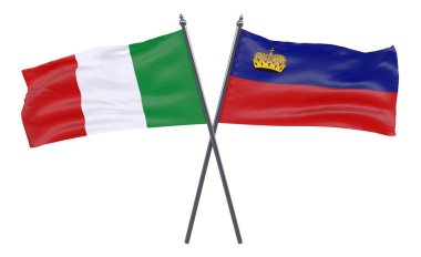 İtalya ve Liechtenstein, iki beyaz arka plan üzerinde izole bayrakları geçti. 3D görüntü