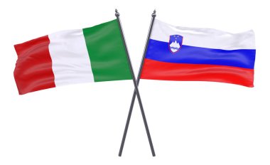 İtalya ve Slovenya, iki beyaz arka plan üzerinde izole bayrakları geçti. 3D görüntü