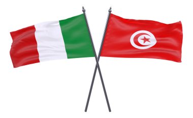 İtalya ve Tunus, iki beyaz arka plan üzerinde izole bayrakları geçti. 3D görüntü