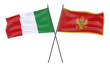 İtalya ve Karadağ, iki beyaz arka plan üzerinde izole bayrakları geçti. 3D görüntü