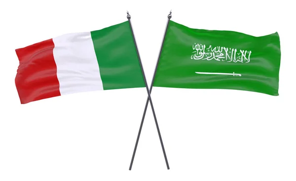 Italien Und Saudi Arabien Zwei Gekreuzte Flaggen Auf Weißem Hintergrund — Stockfoto