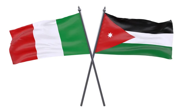 Ιταλία Και Ιορδανία Δύο Διέσχισε Σημαίες Που Απομονώνονται Λευκό Φόντο — Φωτογραφία Αρχείου
