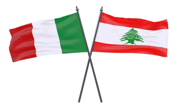 Itálie Libanonu Dva Překřížené Příznaky Izolované Bílém Pozadí Obrázek — Stock fotografie