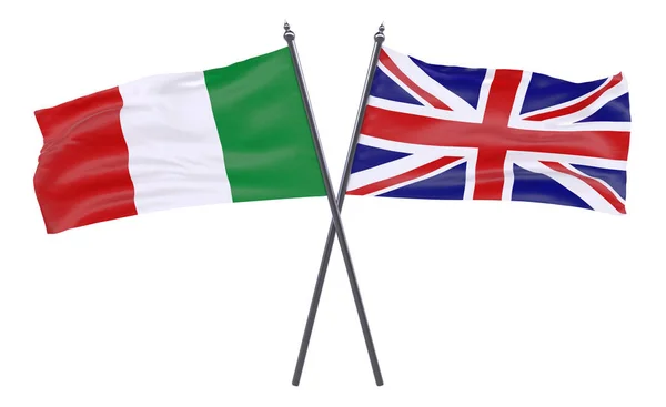 Italia Reino Unido Dos Banderas Cruzadas Aisladas Sobre Fondo Blanco —  Fotos de Stock