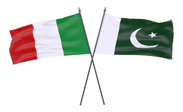 Olaszország Pakisztán Két Keresztbe Zászlók Elszigetelt Fehér Background Kép — Stock Fotó