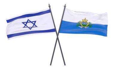 İsrail ve San Marino, iki beyaz arka plan üzerinde izole bayrakları geçti. 3D görüntü