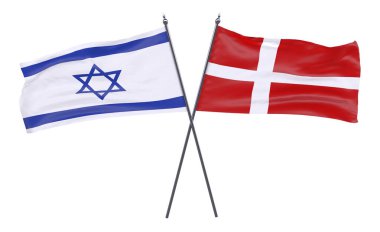 İsrail ve Danimarka, iki beyaz arka plan üzerinde izole bayrakları geçti. 3D görüntü