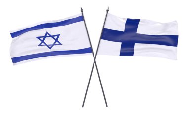 İsrail ve Finlandiya, iki beyaz arka plan üzerinde izole bayrakları geçti. 3D görüntü