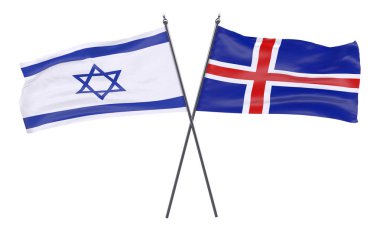 İsrail ve İzlanda, iki beyaz arka plan üzerinde izole bayrakları geçti. 3D görüntü