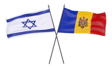 İsrail ve Moldova, iki beyaz arka plan üzerinde izole bayrakları geçti. 3D görüntü