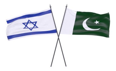 İsrail ve Pakistan, iki beyaz arka plan üzerinde izole bayrakları geçti. 3D görüntü