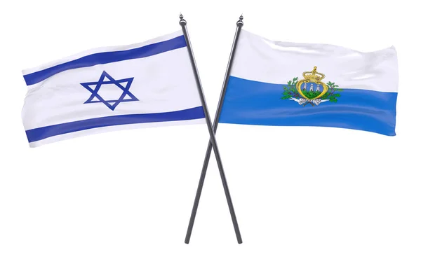 Izrael San Marinó Két Keresztbe Zászlók Elszigetelt Fehér Background Kép — Stock Fotó