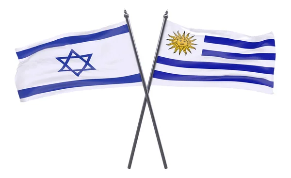 以色列和乌拉圭 两个交叉旗被隔离在白色背景上 — 图库照片