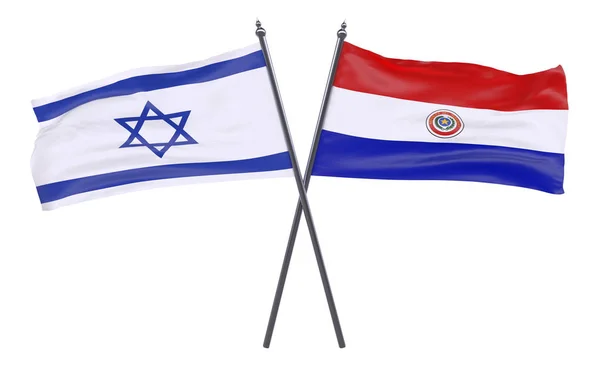 Izraellel Paraguayjal Két Keresztbe Zászlók Elszigetelt Fehér Background Kép — Stock Fotó