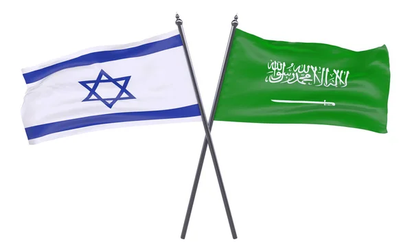 Israel Und Saudi Arabia Zwei Gekreuzte Flaggen Isoliert Auf Weißem — Stockfoto